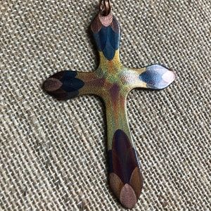 Copper Flamed Metallic Cross Pendant